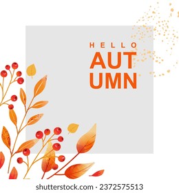 Autumn, Fall trendy background with hand drawn watercolor leaves. Abstract vector template poster, invitation, card, flyer, cover, banner, placard, brochure, social media, sale, advertising