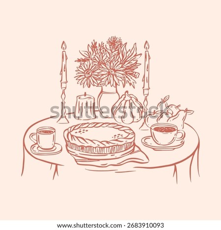 Autumn fall vector illustration with abstract Thanksgiving Day doodle design for holiday table icon, perfect for cozy dinner poster and seasonal festive decor by rustic hand drawn style.