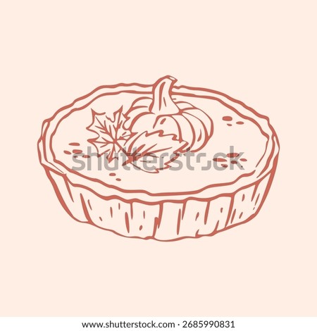 Autumn fall vector illustration with abstract thanksgiving warm doodle design for pumpkin pie icon, perfect for dessert poster and holiday dinner celebration by rustic hand drawn style.