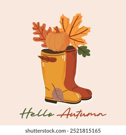 Autumn Fall vector illustration (shoes, pumpkin, leaves)