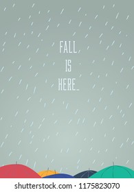 Autumn of fall vector illustration of a umbrella tops on busy street. Seasonal poster design. Eps10 vector illustration.