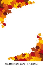 Autumn fall vector of red yellow brown and orange colored leaves, with white middle for your own design