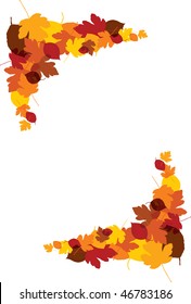 Autumn fall vector of red yellow brown and orange colored leaves, with white middle for your own design