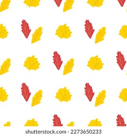 Autumn fall vector seamless pattern. Yellow, orange and red leaves. Cute hand drawn harvest seasonal farmhouse illustration on white background