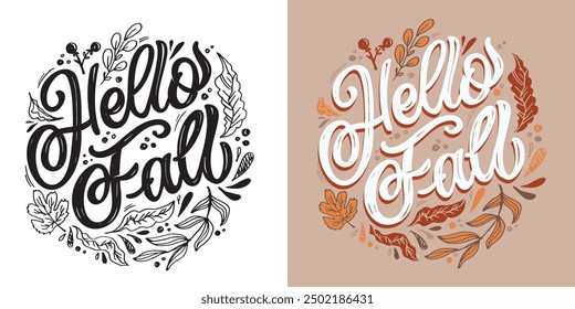 Letras de vibraciones de otoño. Linda cita de letras de doodle dibujadas a mano de moda. Letras para el diseño de la camiseta, impresión de la taza, impresión del bolso, moda de la ropa. Imagen de Vector 100% dibujado a mano.