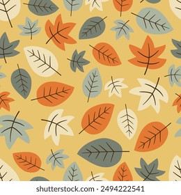 Autumn fall warm seamless pattern surface textile background wallpaper modern stylish trendy decorative backdrop artistic halloween tree falling leaves october vibes