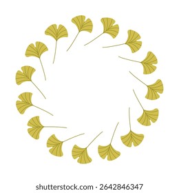 Autumn fall wreath. Autumn leaves circle frame. Round border made of fall leaves in green color. Vector flat isolated on white background.	
