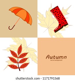 autumn fallen leaf umbrella rubber boot autumnal vector background