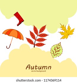 autumn fallen leaf umbrella rubber boot autumnal vector background