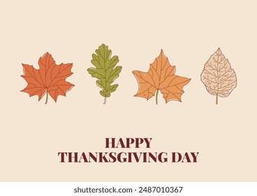 Autumn fallen leaves, colorful autumn concept. Maple leaves, oak leaf and birch leaf. Happy Thanksgiving day banner. Trendy flat vector illustration.