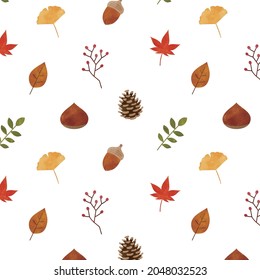 Autumn fallen leaves and nut background.