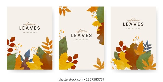 Autumn fallen leaves on background frame. Watercolor maple leaf. Nature fall season template for banner, ticket, leaflet, card, poster. Watercolor style. Hand drawn elegant design Vector illustration.