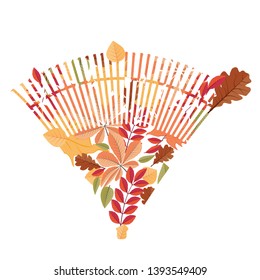 Autumn fallen leaves with rake design illustration.