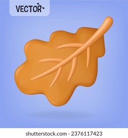 Autumn fallen oak leaf. Yellow oak leaf. Vector icon in 3D style.