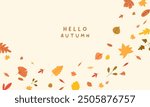 Autumn falling leaf background. Thanksgiving border. Abstract leaves banner design. Floral frame pattern poster. Orange foliage season sale. Vector flat illustration 