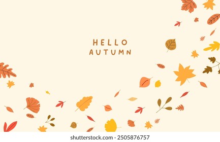 Autumn falling leaf background. Thanksgiving border. Abstract leaves banner design. Floral frame pattern poster. Orange foliage season sale. Vector flat illustration 