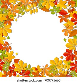 Autumn falling leaf frame isolated on white background. Art vector illustration.