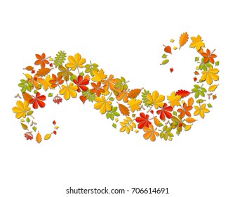 Autumn falling leaf swirl isolated on white  background. Art vector illustration.