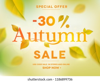 Autumn falling leaves. Autumnal  leaf flying in wind motion blur. Autumn design. Templates for placards, banners, flyers, presentations, reports.Vector illustration.