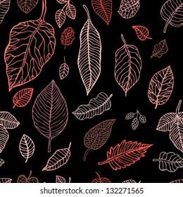 Autumn falling leaves background.  Seamless  vector pattern