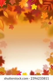 La caída del otoño deja el fondo. Banner vertical con caída de hojas rojas de otoño. Marco de hojas borrosas. Ilustración del vector