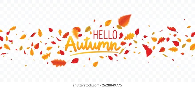 Autumn falling leaves banner. Autumn maple and oak leaves, isolated on transparent backgrounds