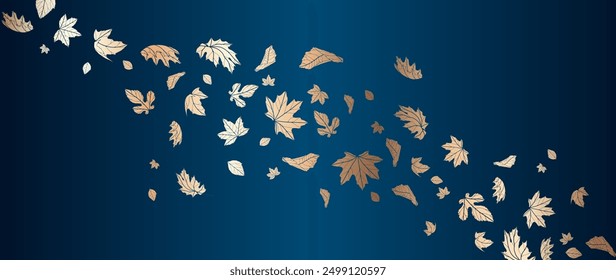 Autumn falling leaves isolated on blue gradient background. Autumn maple and oak leaves.