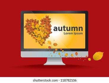 Autumn falling leaves on computer screen.