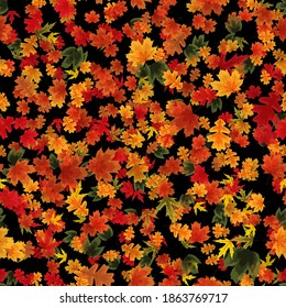 Autumn Falling Leaves Seamless Pattern Background. Vector Illustration EPS10