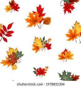 Autumn Falling Leaves Seamless Pattern  Background. Vector Illustration EPS10
