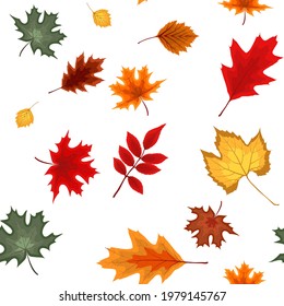 Autumn Falling Leaves Seamless Pattern  Background. Vector Illustration EPS10