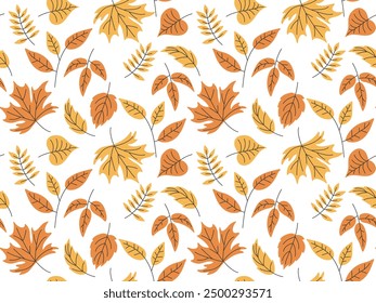 Autumn falling leaves seamless pattern. Cute Autumnal forest park fall yellow leaf . Template for wallpaper, packaging, cover, textile print. Cozy autumn Background. Vector illustration