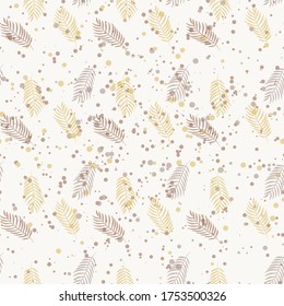 Autumn falling leaves. Seamless autumn texture with fallen leaves and dots. Light pattern. EPS 10