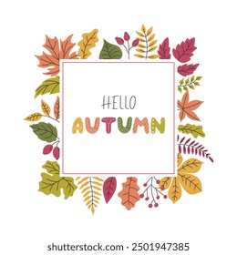 Automne Tombant feuilles cadre carré. Automne saison arrière-plan Doodle moderne. Illustration d'automne Abstrait. Template pour les moyennes sociales, vente, affiche, invitation, carte, flyer, couverture, conception de bannière 