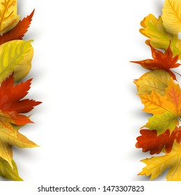 Autumn falling leaves vector illustration isolated on white background. Design element with shadow for poster, web, flyers, invitation, postcard, Happy Thanksgiving day, wedding, bridal shower.