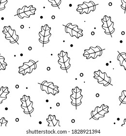 Autumn falling oak leaves seamless pattern. Vector isolated hand-drawn illustration. Perfect for background, print, paper or fabric design.