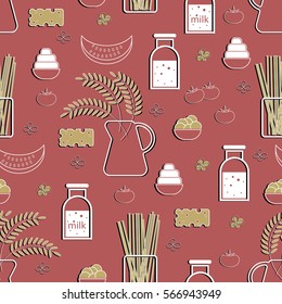 Autumn farm harvest product vector seamless pattern illustration