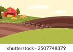 autumn farm landscape. Rural landscape with a farm. Vector illustration