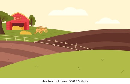 autumn farm landscape. Rural landscape with a farm. Vector illustration