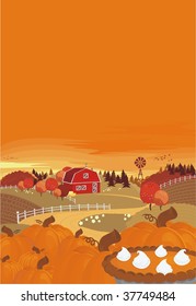 autumn farm with pumpkin pie