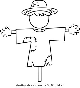 Autumn farming scarecrow design line illustration
