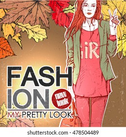 Autumn fashion poster. Vector.