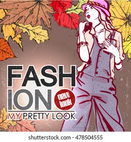 Autumn fashion poster. Vector.