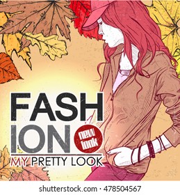 Autumn fashion poster. Vector.