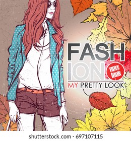 Autumn fashion poster. Vector.