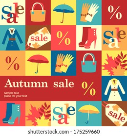 Autumn fashion sale design template card. Vector background 