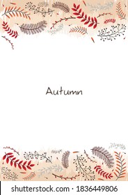 Autumn fern and weed plants flat design frame for decoration on fall season and Thanksgiving festival.