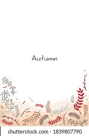 Autumn fern and weed plants flat design frame for decoration on fall season and Thanksgiving festival.