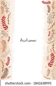 Autumn fern and weed plants flat design frame for decoration on fall season and Thanksgiving festival.
