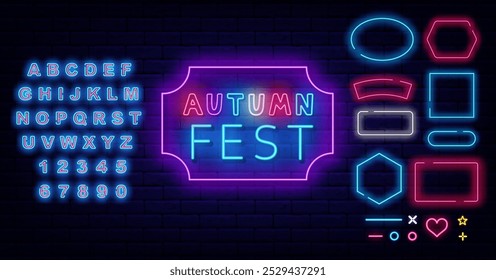 Autumn fest neon signboard. Season festival and party. Bright flyer. Vector stock illustration